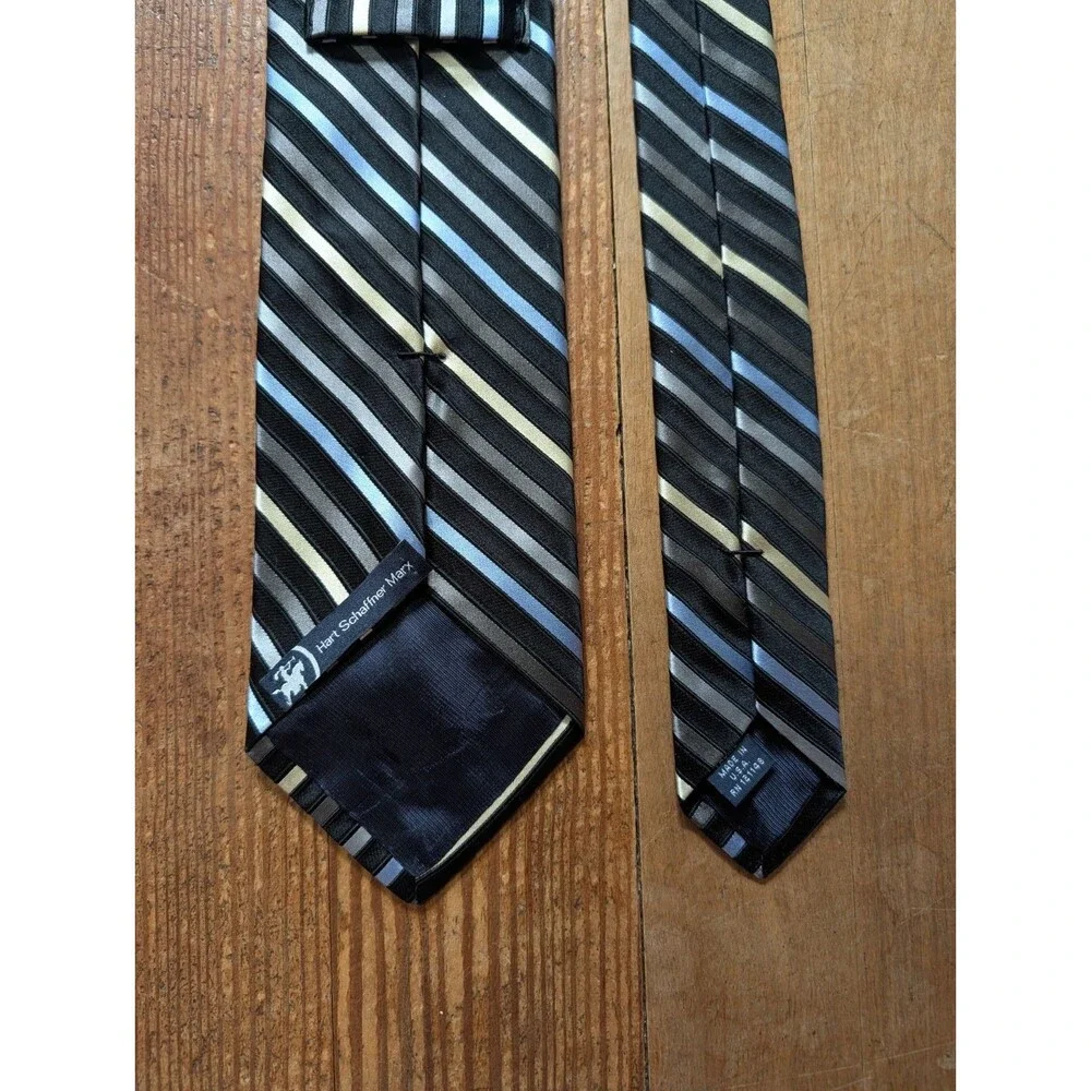 Hart Schaffner Marx Black Blue Yellow Cross-Striped 100% Silk Tie Made In USA